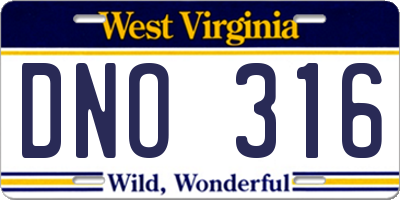 WV license plate DNO316
