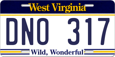 WV license plate DNO317