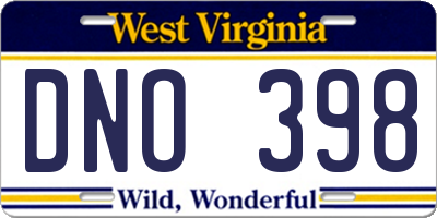 WV license plate DNO398