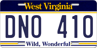 WV license plate DNO410