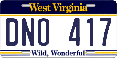 WV license plate DNO417