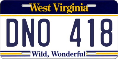 WV license plate DNO418