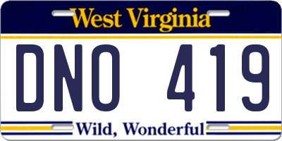 WV license plate DNO419