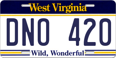 WV license plate DNO420