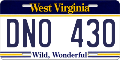 WV license plate DNO430