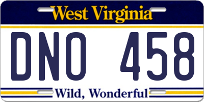 WV license plate DNO458