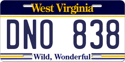 WV license plate DNO838