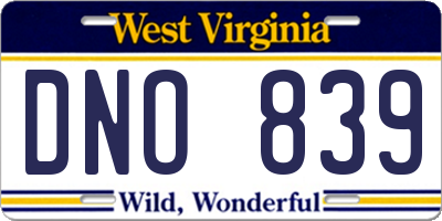 WV license plate DNO839