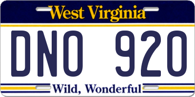 WV license plate DNO920