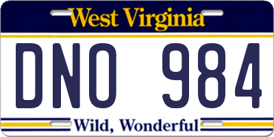 WV license plate DNO984