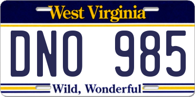 WV license plate DNO985