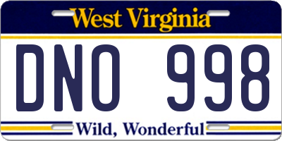 WV license plate DNO998