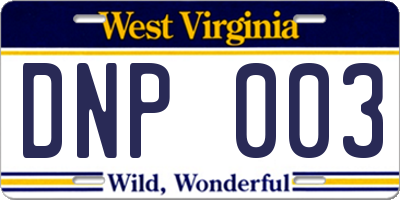 WV license plate DNP003
