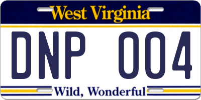 WV license plate DNP004