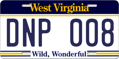 WV license plate DNP008