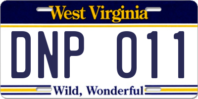 WV license plate DNP011