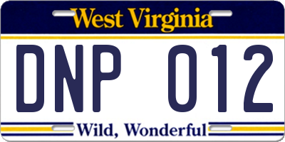 WV license plate DNP012