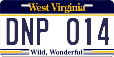 WV license plate DNP014