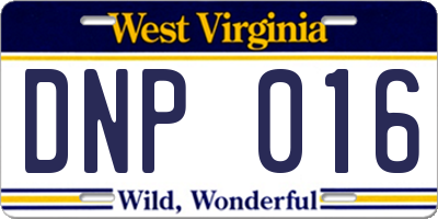 WV license plate DNP016