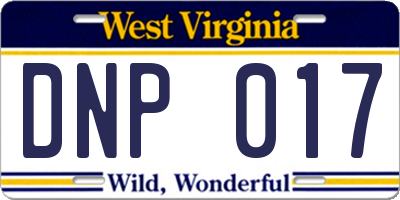 WV license plate DNP017