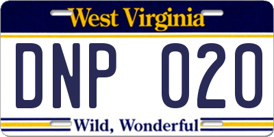 WV license plate DNP020