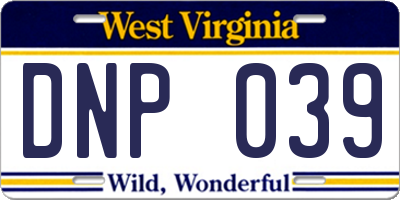 WV license plate DNP039