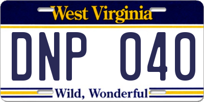 WV license plate DNP040