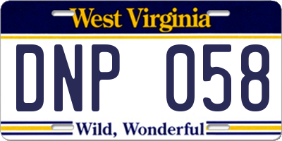 WV license plate DNP058