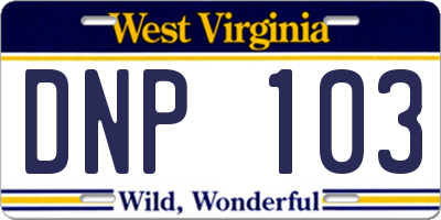 WV license plate DNP103