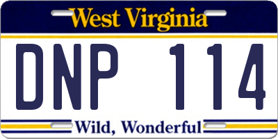 WV license plate DNP114