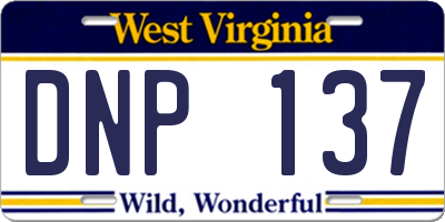 WV license plate DNP137