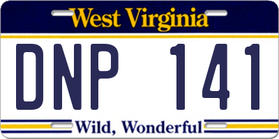 WV license plate DNP141