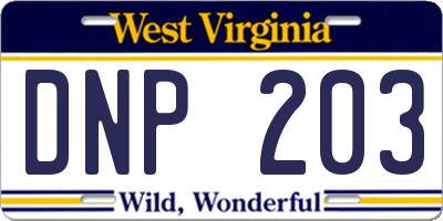 WV license plate DNP203