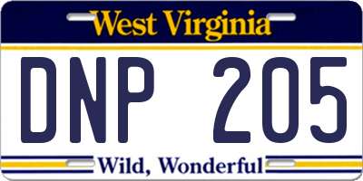 WV license plate DNP205