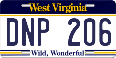 WV license plate DNP206
