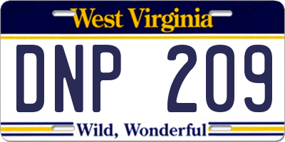 WV license plate DNP209