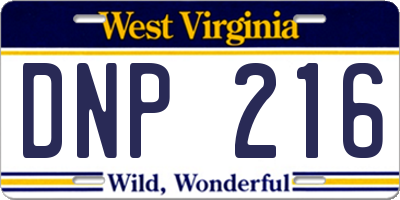 WV license plate DNP216