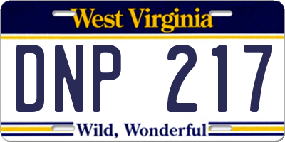 WV license plate DNP217