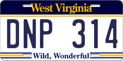 WV license plate DNP314