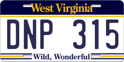 WV license plate DNP315