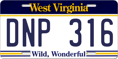 WV license plate DNP316