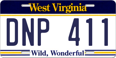 WV license plate DNP411