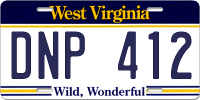 WV license plate DNP412