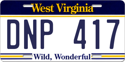 WV license plate DNP417