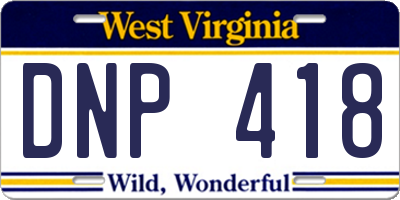 WV license plate DNP418