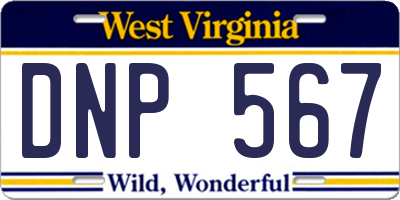 WV license plate DNP567