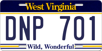 WV license plate DNP701