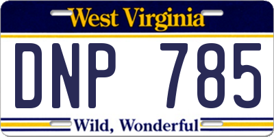 WV license plate DNP785