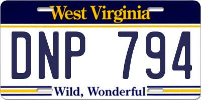 WV license plate DNP794