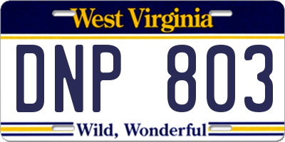 WV license plate DNP803